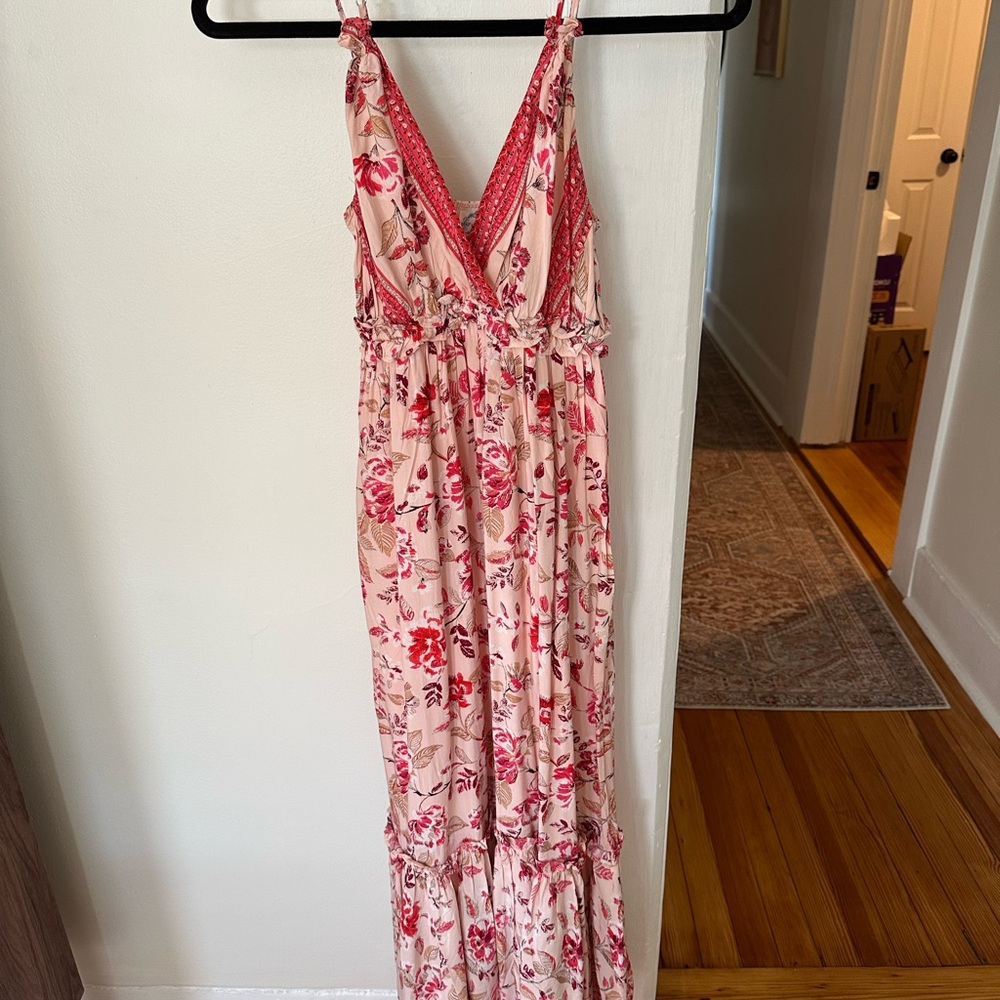 Blue Rain Pink Floral Maxi Dress